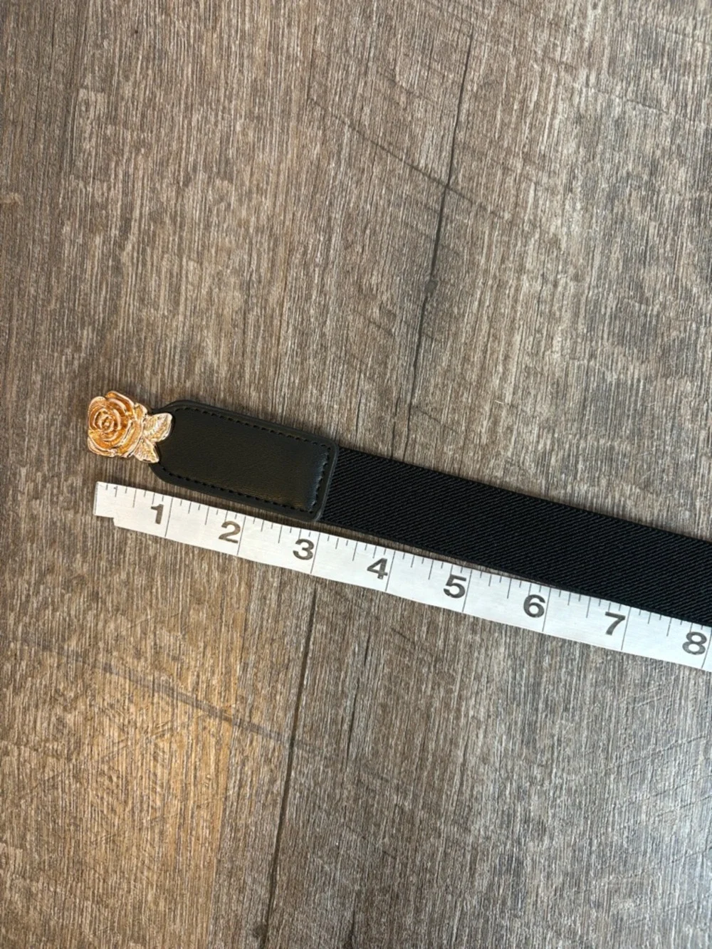 Unbranded Black Stretch Belt with Gold Metal Rose Hook Buckle